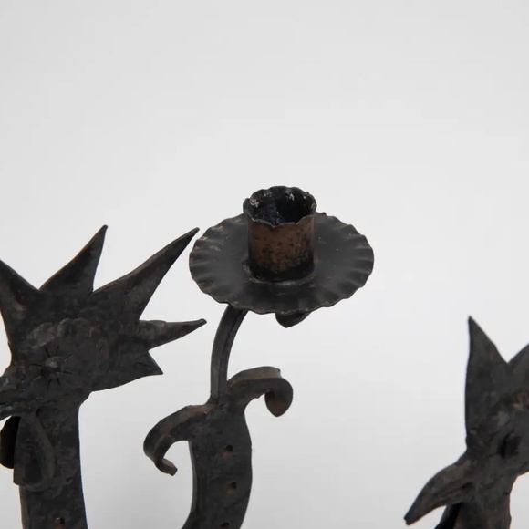Set Of 2 Wrought Iron Rooster Candlestick Holder Horshoe Folk Art - Picture 14 of 14